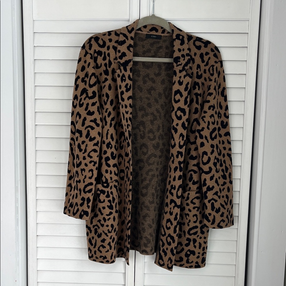 J. Crew Sophie Leopard Print Open Front Sweater Blazer